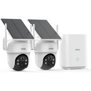 aosu Security Cameras Outdoor Wireless, 2 Cam-Kit, No Subscription Required, Solar-Powered, Home Security Cameras System with 360° Pan & Tilt, Auto Tracking, 2K Color Night Vision, Easy Setup