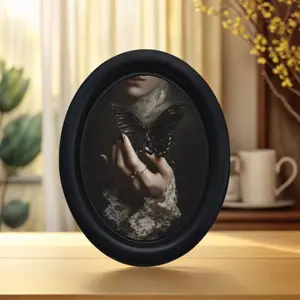 Mysterious Dark Lace Hand and Butterfly Oval Frame, Halloween Christmas Thanksgiving Wall Decor, Vintage Wall Art, Photo Wall Art, Home Office Bedroom Living Room Decoration