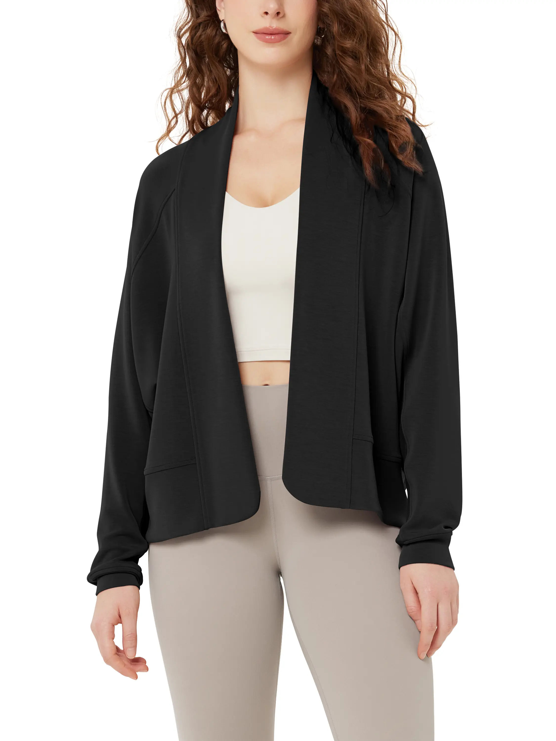 ODODOS Women's Soft Modal Knit Crop Cardigan Sweater - Long Sleeve Open Front Wrap, Breathable Polyester Fabric, Keep Shape Fit, Drape Design, Basic Everyday Top for Work & Day Outwear Coats Womenswear