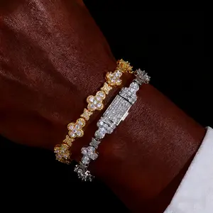 UJ Hip Hop Unisex Cross Star Zircon Cuban Link Bracelet For Men Woman, Couple Christmas Valentine's Day Gift