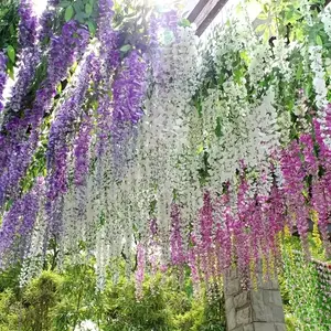 10pcs/20pcs Artificial Wisteria Vine fabric Flower Hanging Garland Wedding Party Home Decoration Green Wall Ceiling Floral Decoration, Perfect Hanging Decoration for Weddings, Suitable for Parties, Birthdays, Christmas And Families