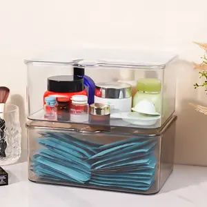 Large Capacity Cosmetic Storage Box with Lid, Transparent Makeup Organizer, Easy Access, Bathroom & Bedroom Desktop, Vanity Tray
