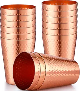 12 count  Drink Cup, Copper Water Tumblers,14 oz Metal Cups for Drinking, Hammered Surfaces Mirror Finish Stackable Cold Drink Glasses for Red or White  Iced Coffee and Moscow MulesEverlanelnspired17
