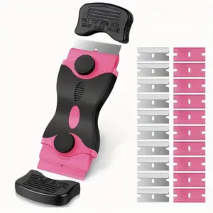 Pink 2-in-1 Razor Scraper Tool Set, Aesthetic Cleaning Supplies for Women, Double-Sided Glass Top Stove & Oven Door Scraper, Must-Have Kitchen Deep Cleaning Gadget with 20 Replacement Blades (2 Pack)