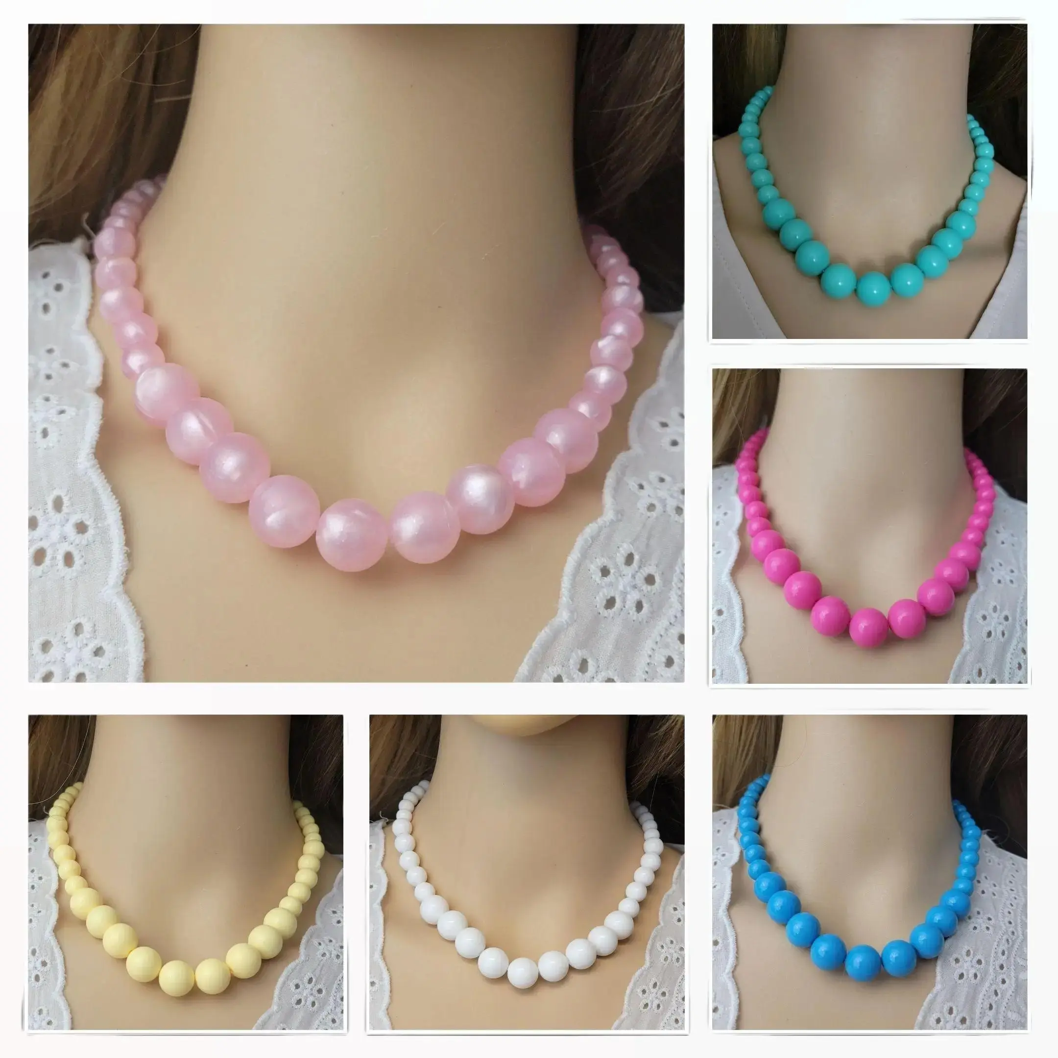 Fashion Jewelry Pop of Color Beaded Short Choker Necklace Choice: Pink, Green,  Yellow, Pearly Pink, White, Blue Gift for Her