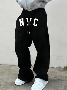 Men's Casual Loose-Fit Jogger Pants, New York City Print Drawstring Waistband, All-Season Comfortable Fabric, Stylish Men's Clothing