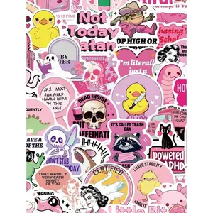 50pcs Funny Stickers Set, Cool Cartoon Humor Decals, Waterproof Vinyl Laptop Skateboard Water Bottle Notebook Stickers
