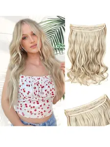 Adjustable Fishline Hair Curtain Wigs, Invisible Seamless Hair Extensions, Long Curly Big Wave Synthetic Fiber Hairpieces