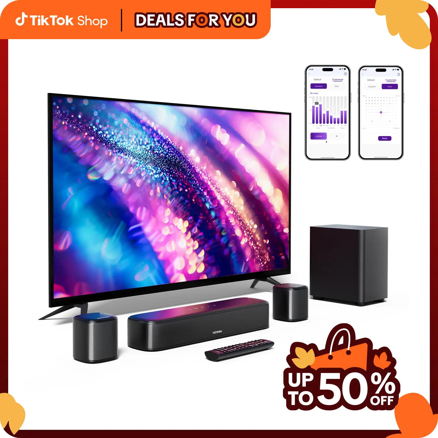 ULTIMEA Aura A30 5.1-Channel Sound Bar System: Subwoofer, 2 Surround Speakers, Bluetooth. Ideal for Home Theater, TV. Springtok Entry-Level