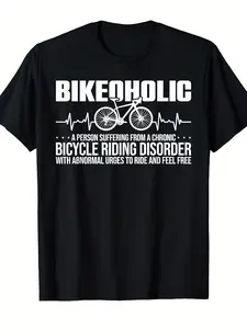 Bikeaholic Cycling Disorder T-Shirt - Funny Design with Heartbeat & Bike Wheel Graphic - Unisex 220gsm Heavy Cotton Tee for Men & Women - Bicycling Enthusiast Gift