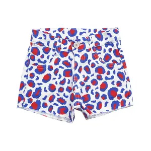 Girls' Mid-Waisted Leopard Denim Shorts - SS0167, Fourth of July Holiday Style, with Button Closure