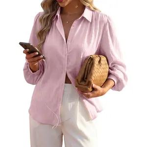 Jelly Womens Loose Fit Tops Linen Button Down Shirts Collared Cotton Long Sleeve Blouses