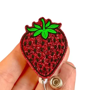 Glitter My Badge Strawberry fruit badge reel for nurse and student nurse. Badge clip Badge pull - Retractable swivel clip with a 360 rotation. Great gift for coworker.