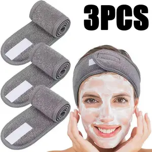 3Pcs Adjustable Women's Spa Facial Headband, Headband Set, Shower & Makeup Hair Tie Suitable For Washing Face, Soft Towel & Hair Styling Accessory Accessories