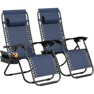 2 Pack Foldable Zero Gravity Chair with Detachable Cup Holder Tray, Portable Durable Heavy Duty Steel Frame Support 300 LBS for Patio Camping Yard