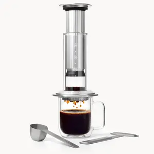 AeroPress Premium Coffee Press, Glass, Stainless Steel & Aluminum Coffee Maker, All-in-One French Press, Pour-Over & Espresso Style Manual Brewer, 2 Min Brew for Less Bitterness, More Flavor, Silver