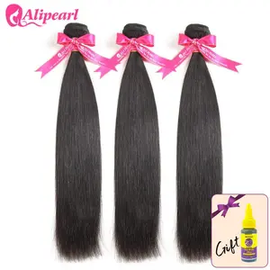Alipearl Straight Human Hair Bundles Unprocessed Virgin Human Hair Raw Bundles Brazilian Hair Extensions and Pieces Natural Black Color