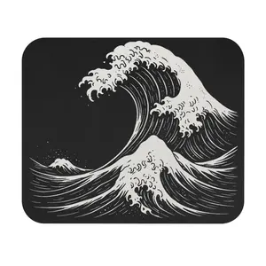 Japanese Wave Art Mouse Pad — Black Hokusai-Style Desk Mat