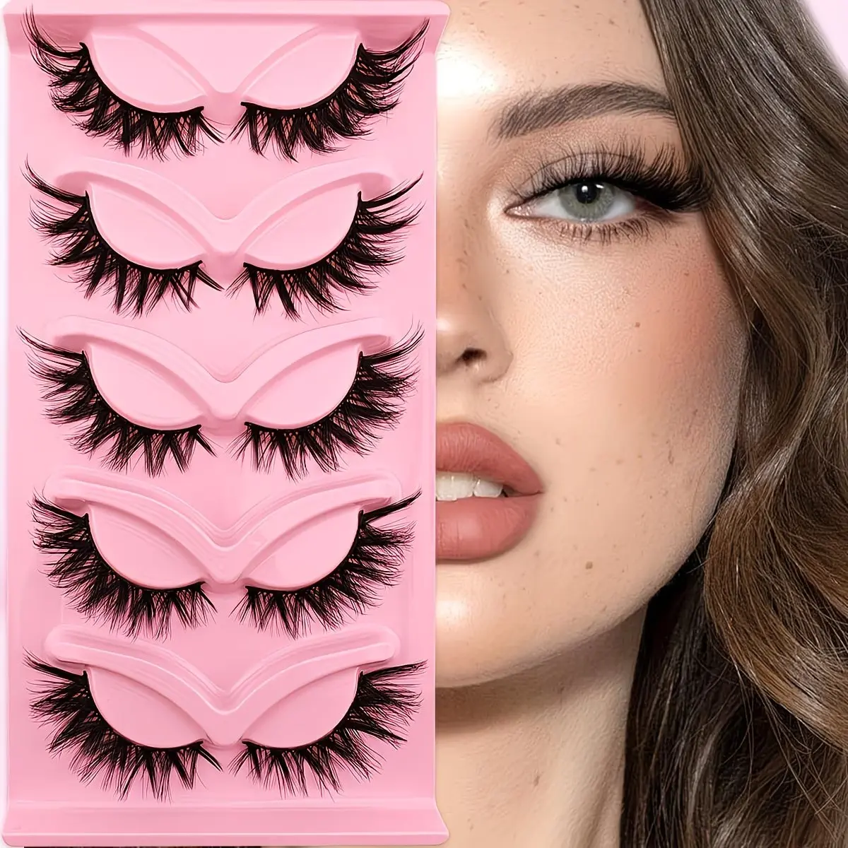 5 Pairs Cat Eye False Eyelashes, 20mm Fluffy Natural Fine Soft Cross Mink False Eyelashes, Dense Long Tip False Eyelashes