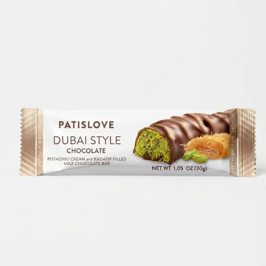 Patislove Dubai Style Milk Chocolate Bar with Pistachio Cream & Crispy Kadayif, 1.06 oz (30 g)