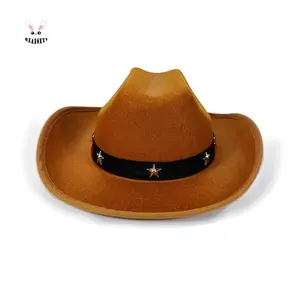 Kids Cowgirl Hat Wide Brim Stylish Star Leather Belt Design Western Cap for Daily Life& Party