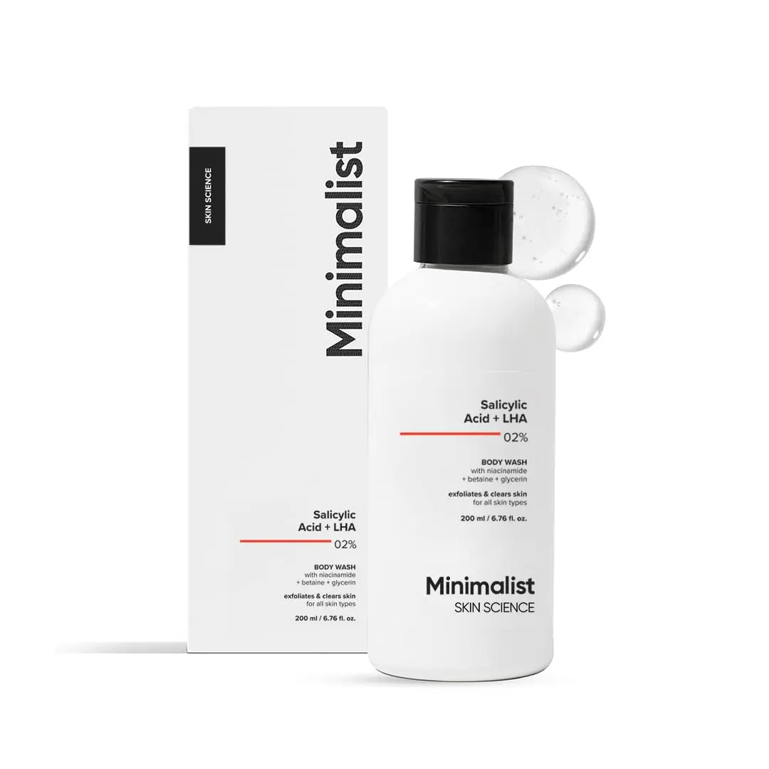 Minimalist 2% Salicylic Acid + LHA Body Wash | Exfoliating Shower Gel for Body Acne, Keratosis Pilaris, Uneven, Rough & Bumpy Skin | 6.76 Fl Oz / 200 ml, Body Care, Cleanser