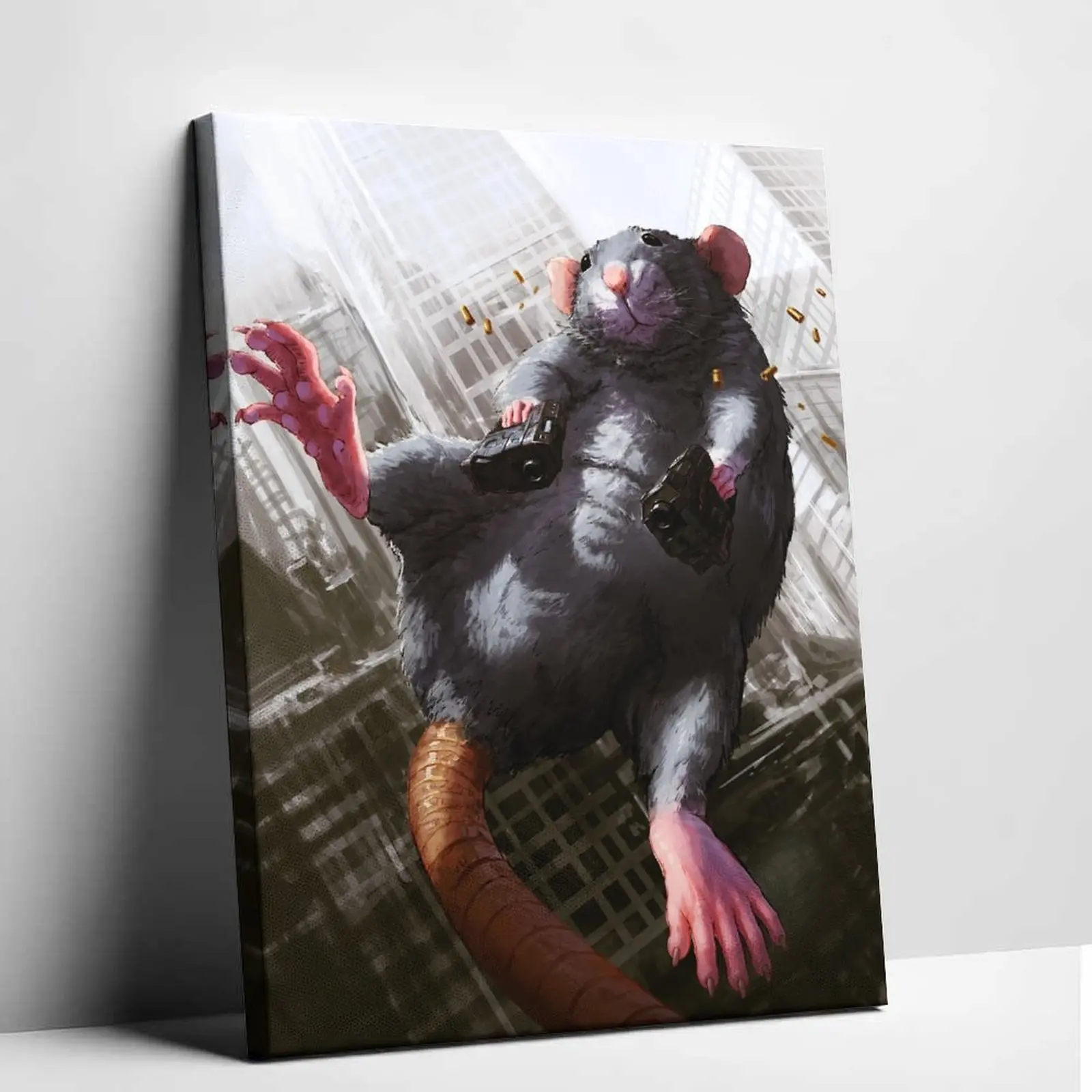 Giant Rat Canvas Wall Art - Funny Urban Surreal Animal Poster, Chaotic Meme Decor for Bedroom, Room Decorating, Decoration for Room