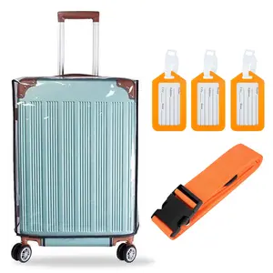 Clear Luggage Cover Protector Bag with Tag - Transparent PVC Suitcase Waterproof  Dustproof for Travel (Orange 24-Inch)