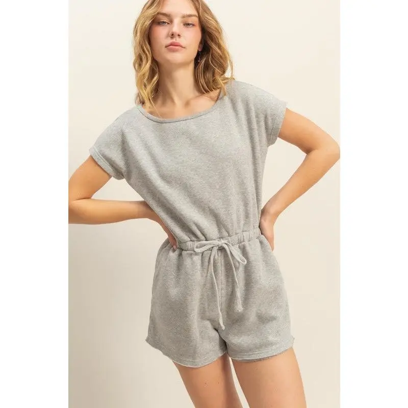 HYFVE Round Neck Short Sleeve Drawstring Waist Romper