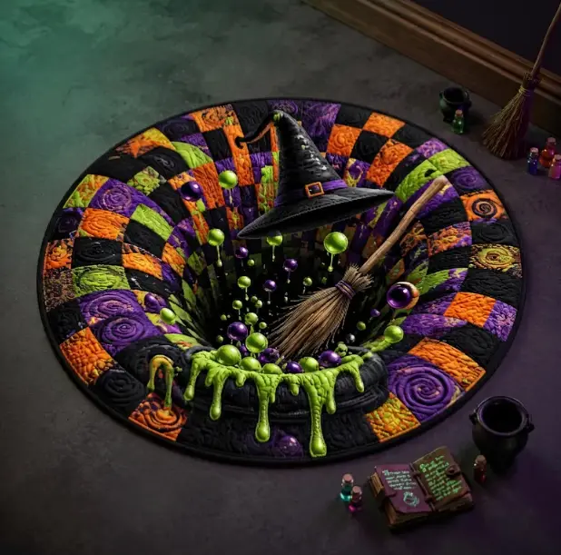 [Enchanting Cauldron, Magic Potion & Witchy Culture] 3D Round Area Rug - Non-Slip Halloween Living Room Decor