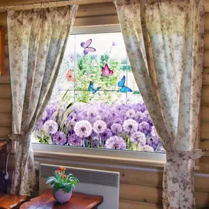 A set (30*60cm) of butterfly purple dandelion static adsorption glass stickers, double-sided visible, for window and glass showcase decoration and beautification D20634-NC