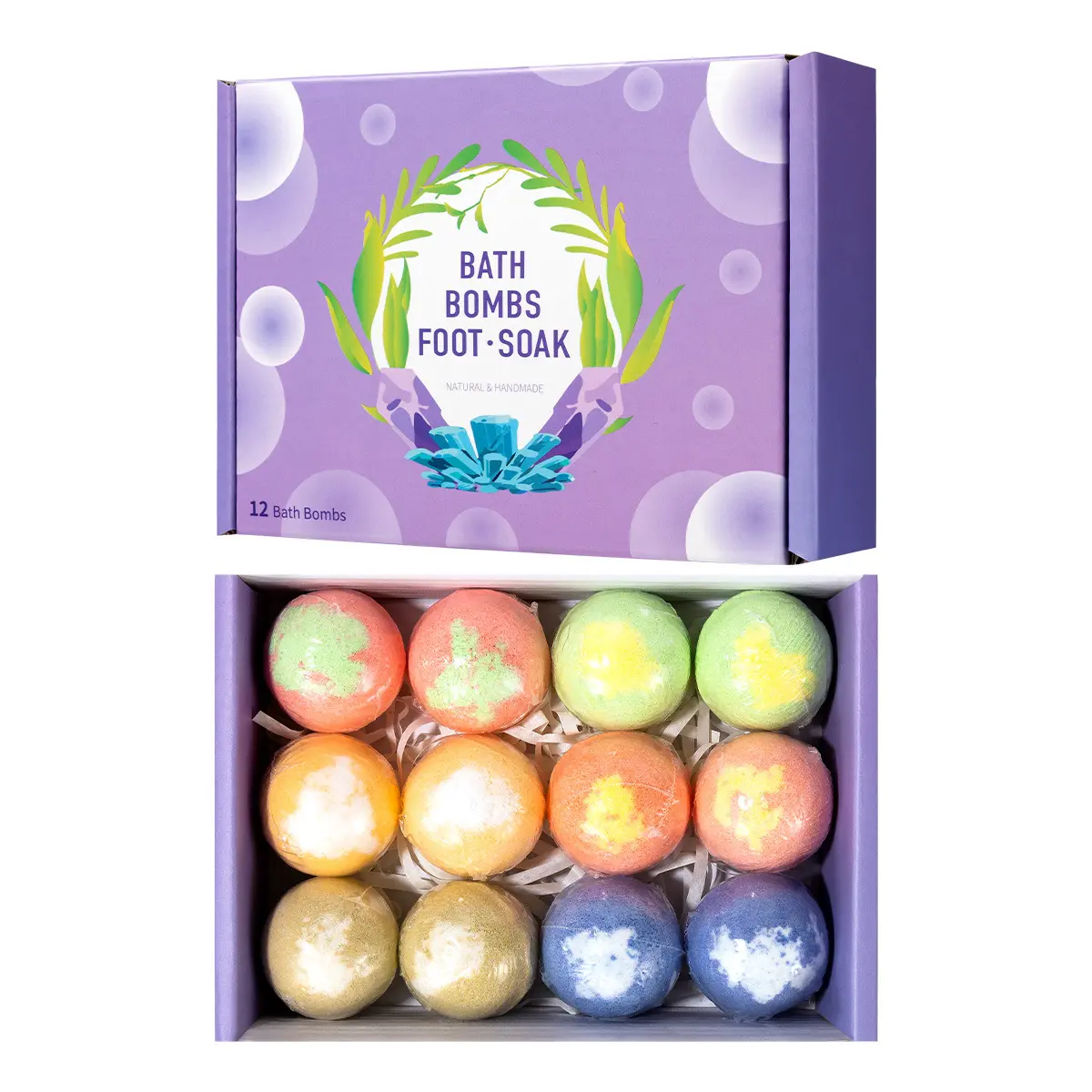 Foot Bath Bombs 12 Pack, Organic Natural Handmade Foot Soak with Bath Salt, Sea Salt and Essential Oil, Foot Spa Bomb with Rich Bubbles for Relaxing Soothing Moisturizing Dry & Tired Feet, Effervescent Bath Bombs, Bath Products, Bath Essentials