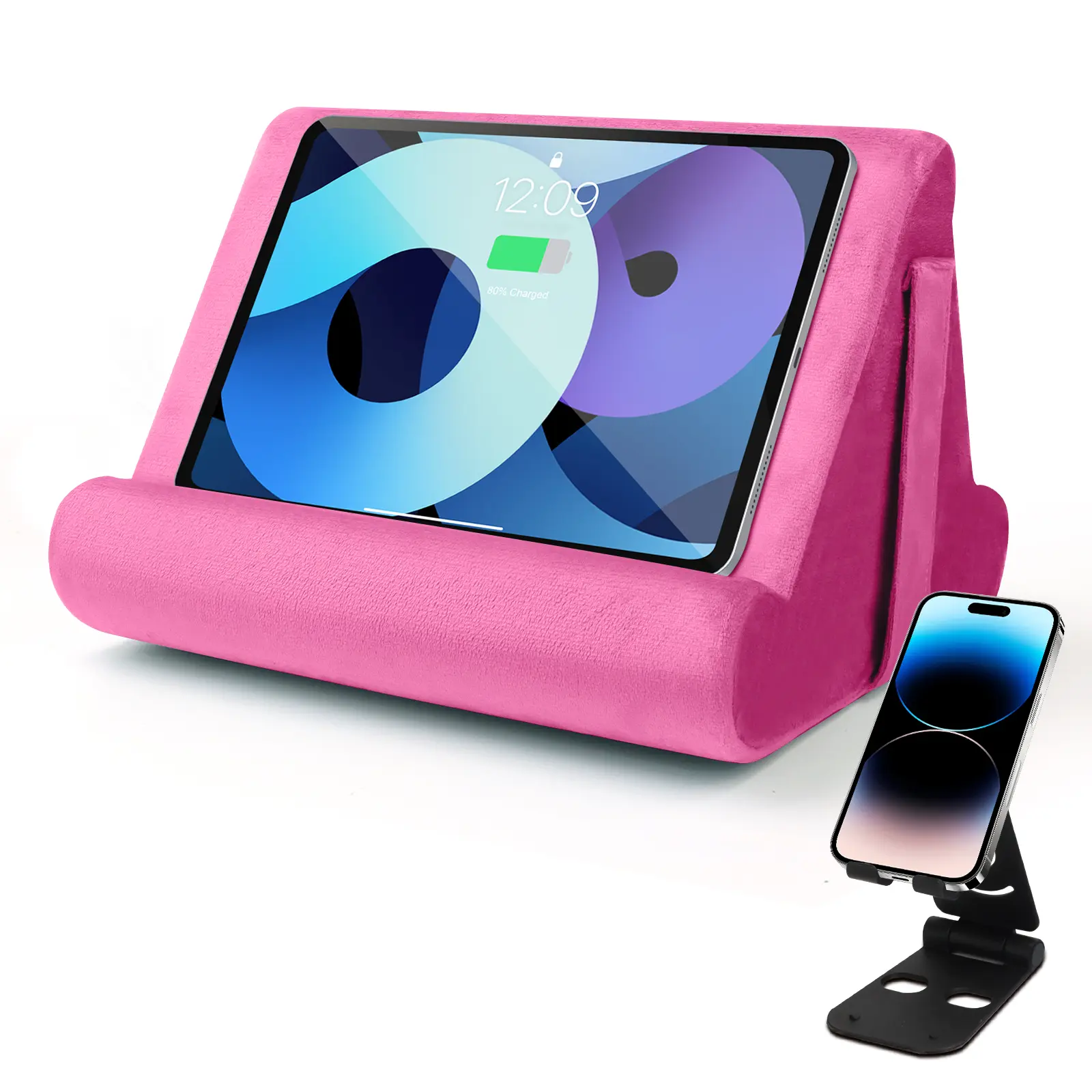 2pcs Multi-Angle Tablet Holder Cushion Stand with Net Pocket & Black Color Phone Stands Upgraded Tablet Pad Support for Phone,Pad,Books