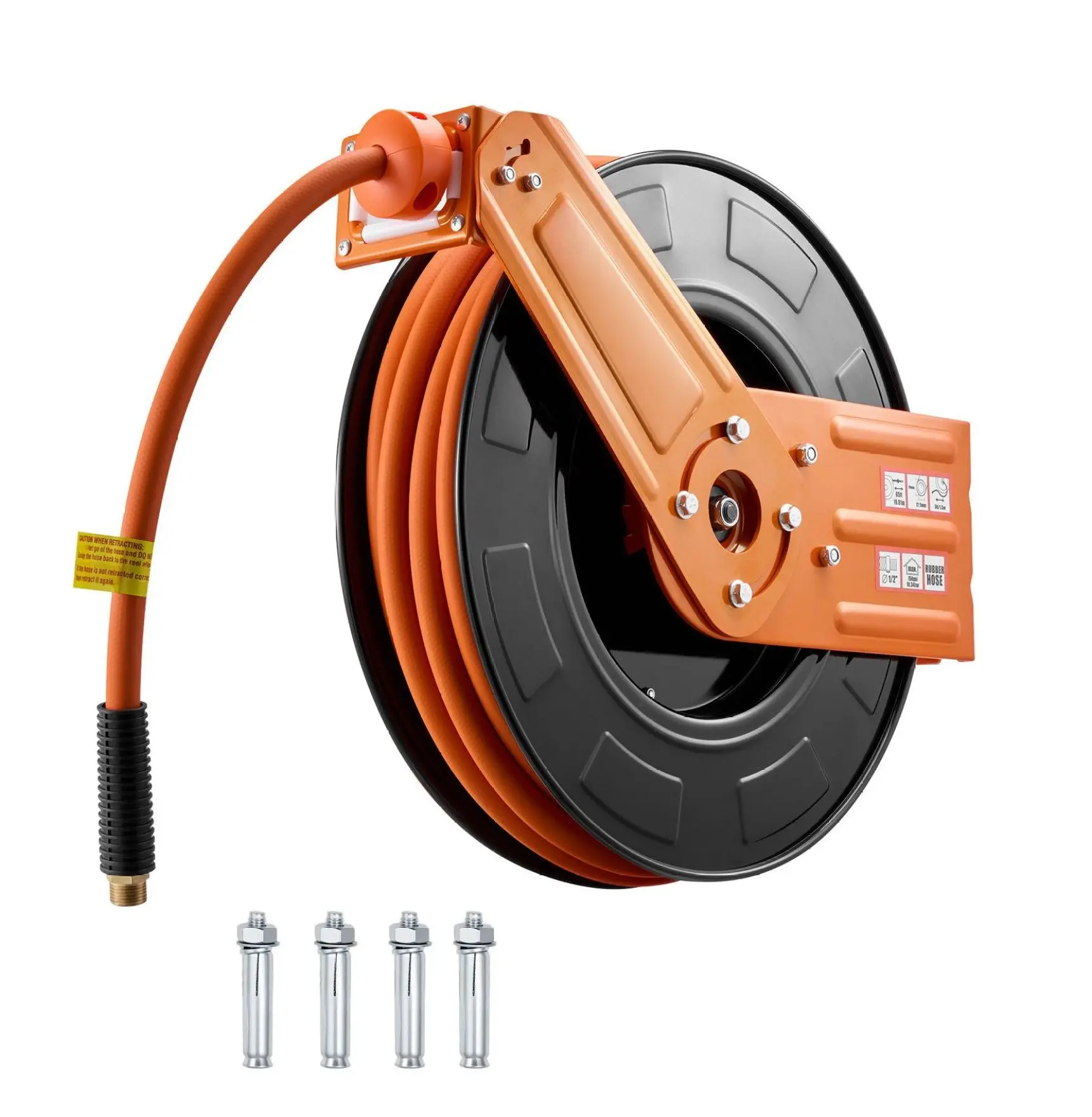 Retractable Air Hose Reel 1/2" x 65 FT, 300PSI Auto Rewind, Rubber Air Compressor Hose Reel - Ceiling/Wall Mount for Garage, Workshop 65 ft x 1/2 inch