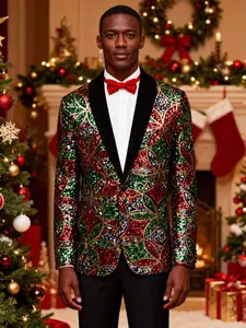Men's Red and Green Sequin Suit Jacket Christmas Gift for Festive Occasions