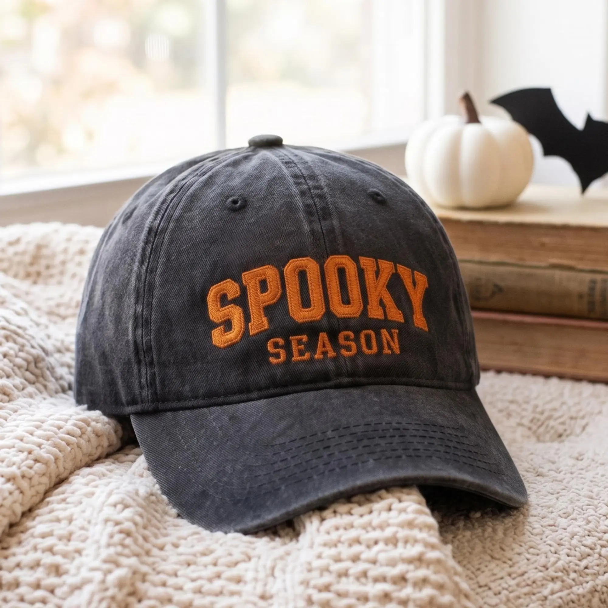 Halloween Embroidered Washed Cotton Cap – Spooky Season Embroidery