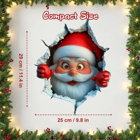 2-Piece Christmas Santa Face Vinyl Sticker Peel-Off Pack - 3D Illusion Shape, Smooth, Easy Peel-and-Stick Removable Wall Decals, 11.4x9.8in, for Festive Decor, Party Decorations, Living Room Home Supplies