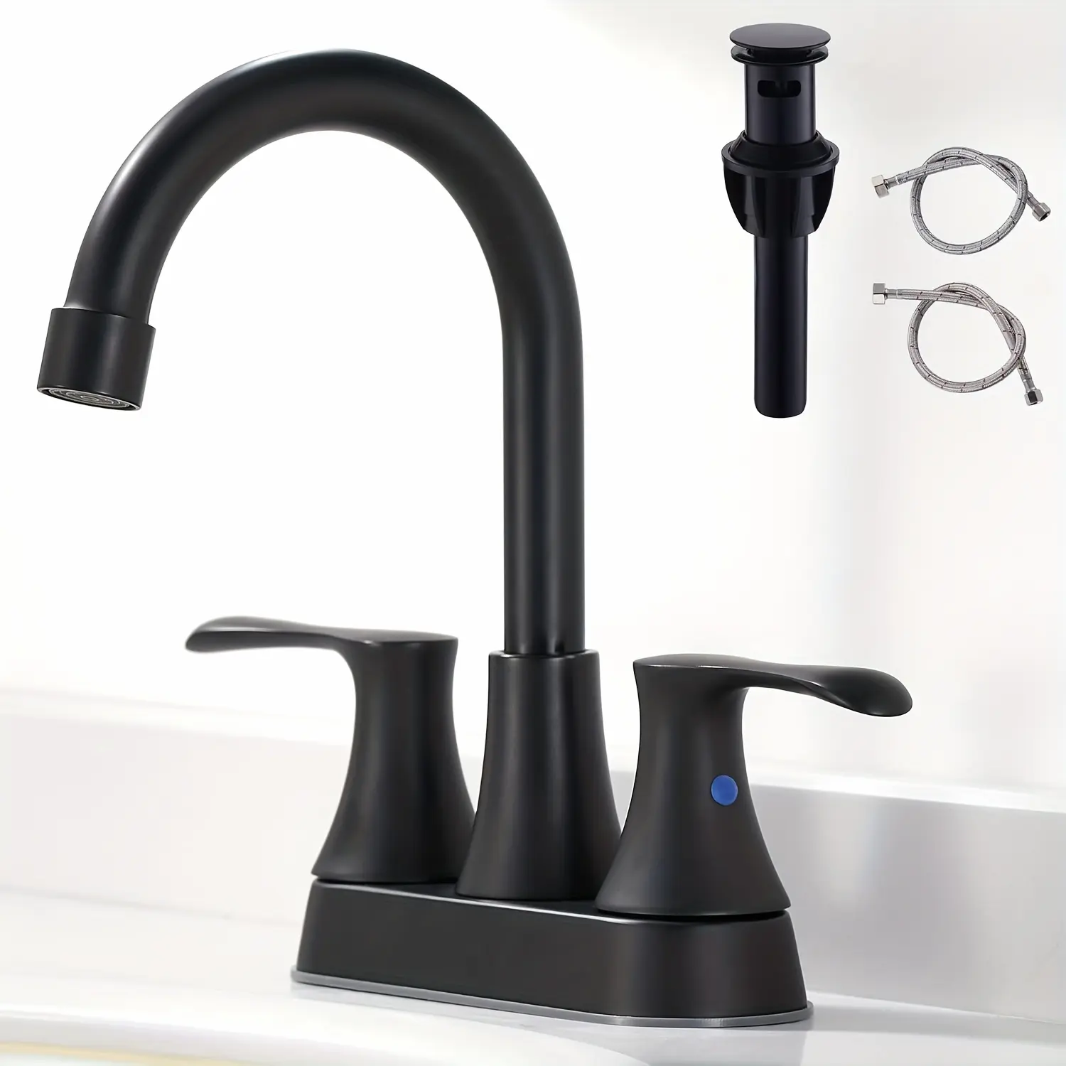 4 Inch 2 Handle Centerset Lead-Free Modern Bathroom Vessel Faucet, 2-3 Hole RV Bathroom Vanity Sink Faucet with Pop Up Drain And Water Supply Lines, Oil Rubbed Bronze, Matte Black, Brushed Nickel