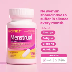 HealthA2Z Menstrual Complete Pain Relief Tablets | Relieves Cramps, Bloating, Fatigue, Backache & Headache | PMS Symptom Relief | For Ages 12+