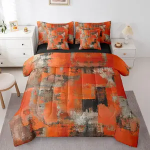 Feelyou 7-Piece Ultra Soft Microfiber Bedding Comforter Set - Orange Brown Abstract Oil Painting Design, Multi-Size Bed-in-a-Bag with Flat Sheet, Fitted Sheet, Artistic Vibe