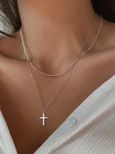 Women's Elegant Cross Pendant Necklace, Stainless Steel Jewelry for Party, Daily Clothing Decor, Trendy All-match & Exquisite Jewelry for Birthday Gift