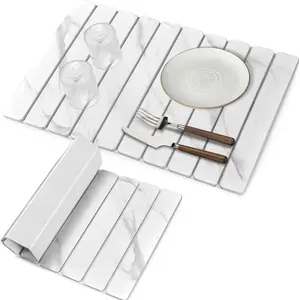 Kitchen Countertop Stone Utensil Drying Mat, 24x15 Inches, Strong Absorbent, Diatomaceous Earth Material, Quick Dry, for Utensils, Bottles, Cups