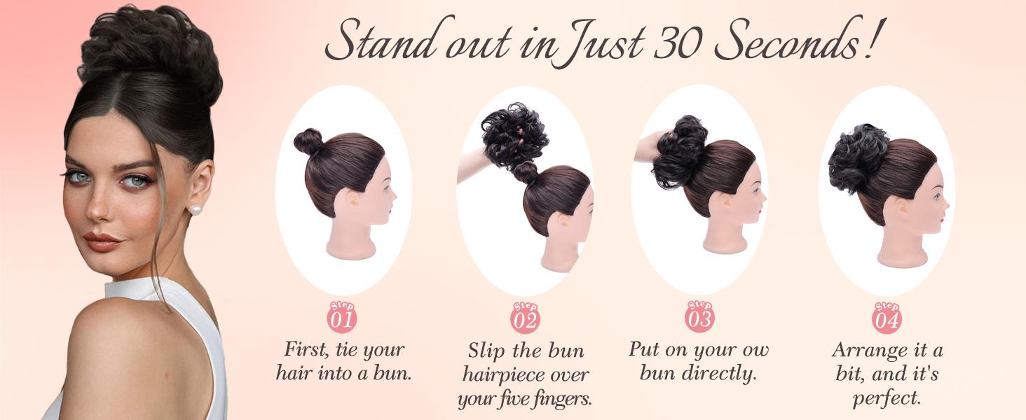 VOSILK Messy Bun Hair Piece Wavy  Natueal Curly Synthetic Updo Chignon Fake Scrunchies Ponytail Extension for Daily Women