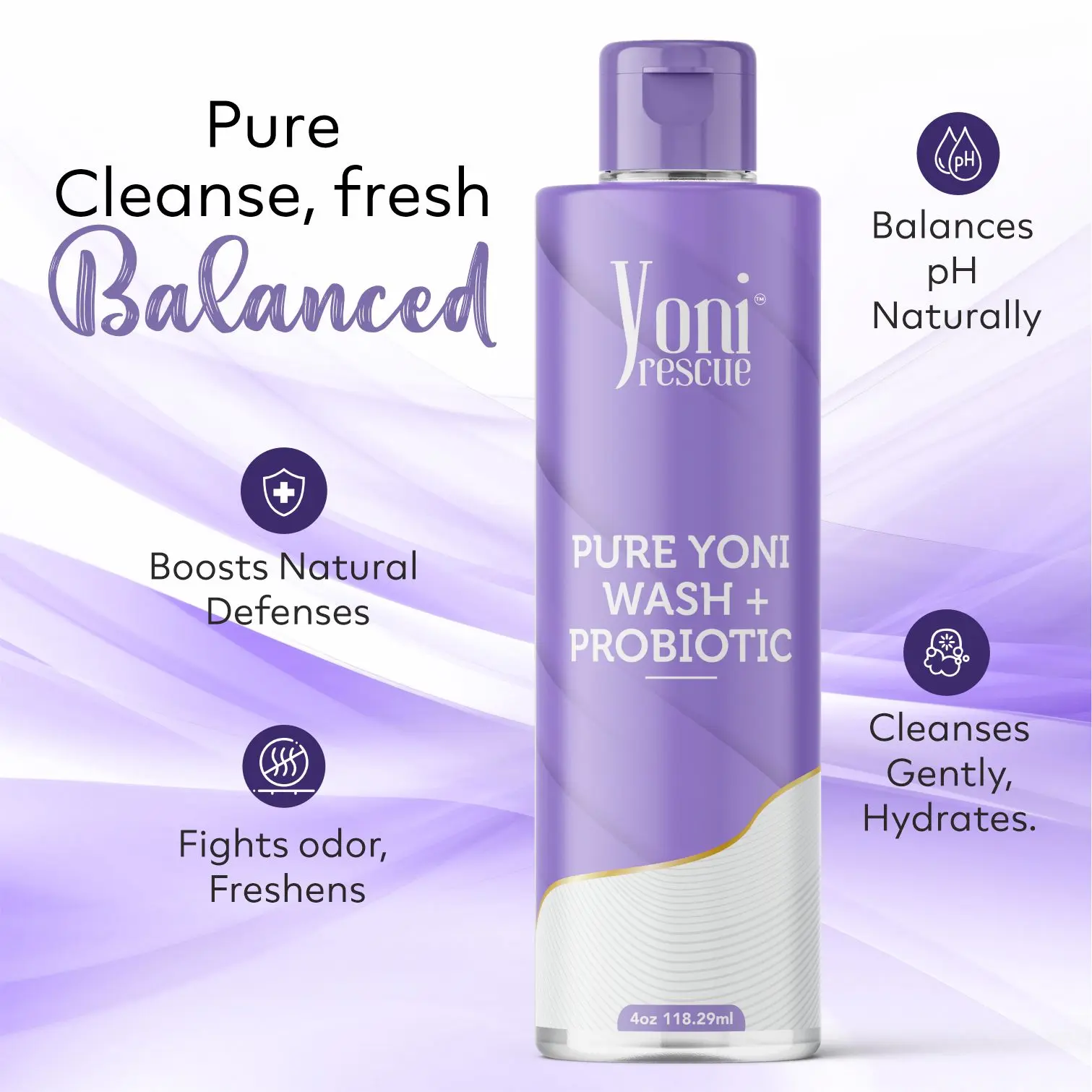 Pure Probiotic+ Yoni Wash, 4oz, feminine Wash, Reduce Odor, balance pH level, antibacterial , intimate cleanser