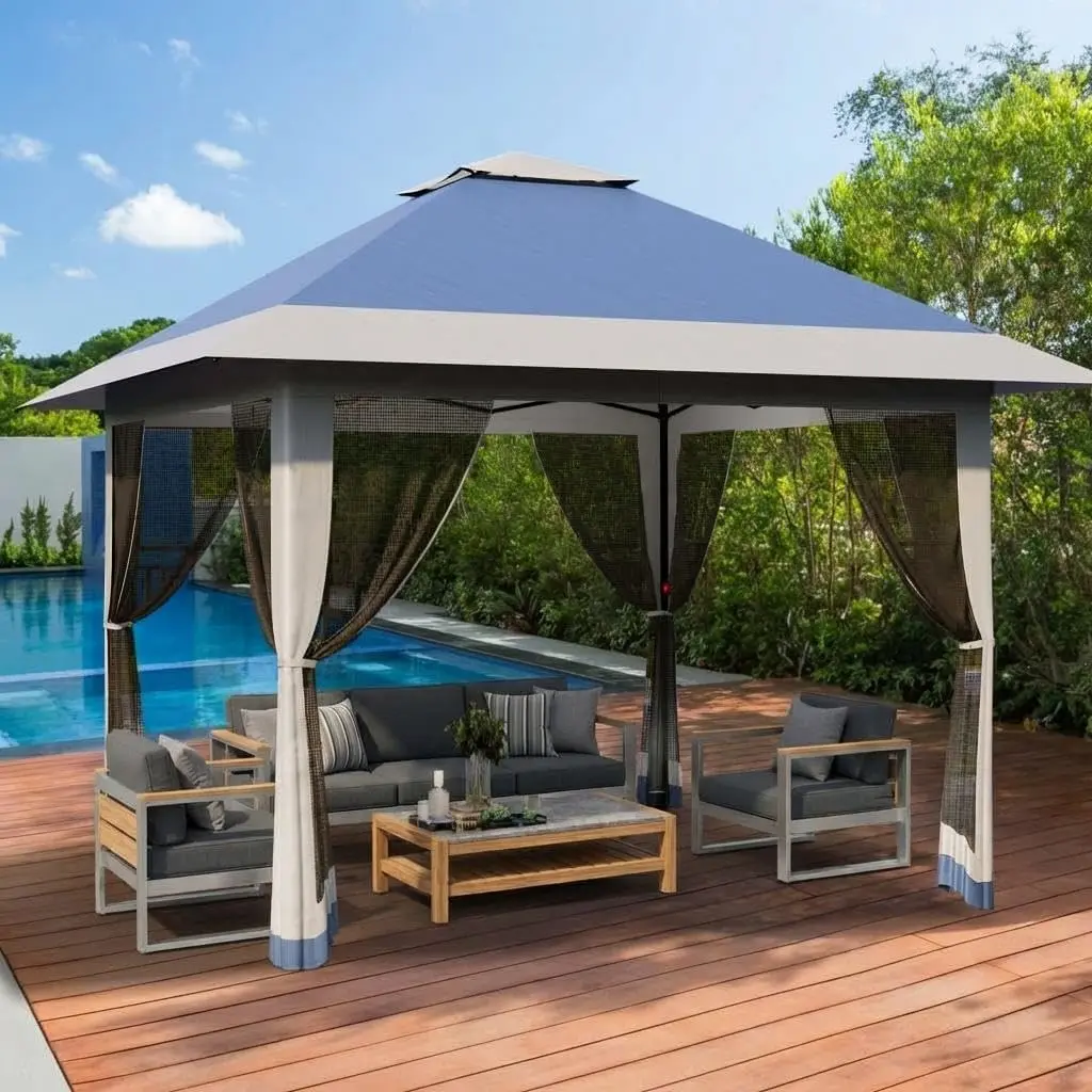 Pop Up Canopy 13x13 ft, Canopy Tent with Mosquito Netting & Sidewalls, One-Push Setup Instant Shelter, Waterproof & UV Protection for Backyard, Party, BBQ, Camping ﻿