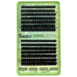 Kmilro Volume Lash Clusters 8-16mm Thick Cluster Eyelash Extension 60D+80D Eyelash Clusters 280pcs Super Soft Individual Lashes Plant Fibres Wispy False Eyelashes DIY Lash Extension