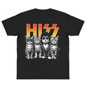 Cute Hiss Cats Rock Kittens Kitty Rocking Music Cat Lovers Men T-Shirt y2k cotton unisex tee Shortsleeve Casual Graphic Fashion Top Trending Machine Wash Safe