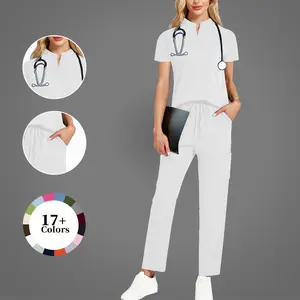 Cimmuovere Women's Scrub Set Deep Blue, Breathable Fabric, Multi-Pocket Design, Split Hem, Navy Blue, Ideal for Nurses, Dental Hospitals, Laboratories, Pet Care, Wholesale Fashion