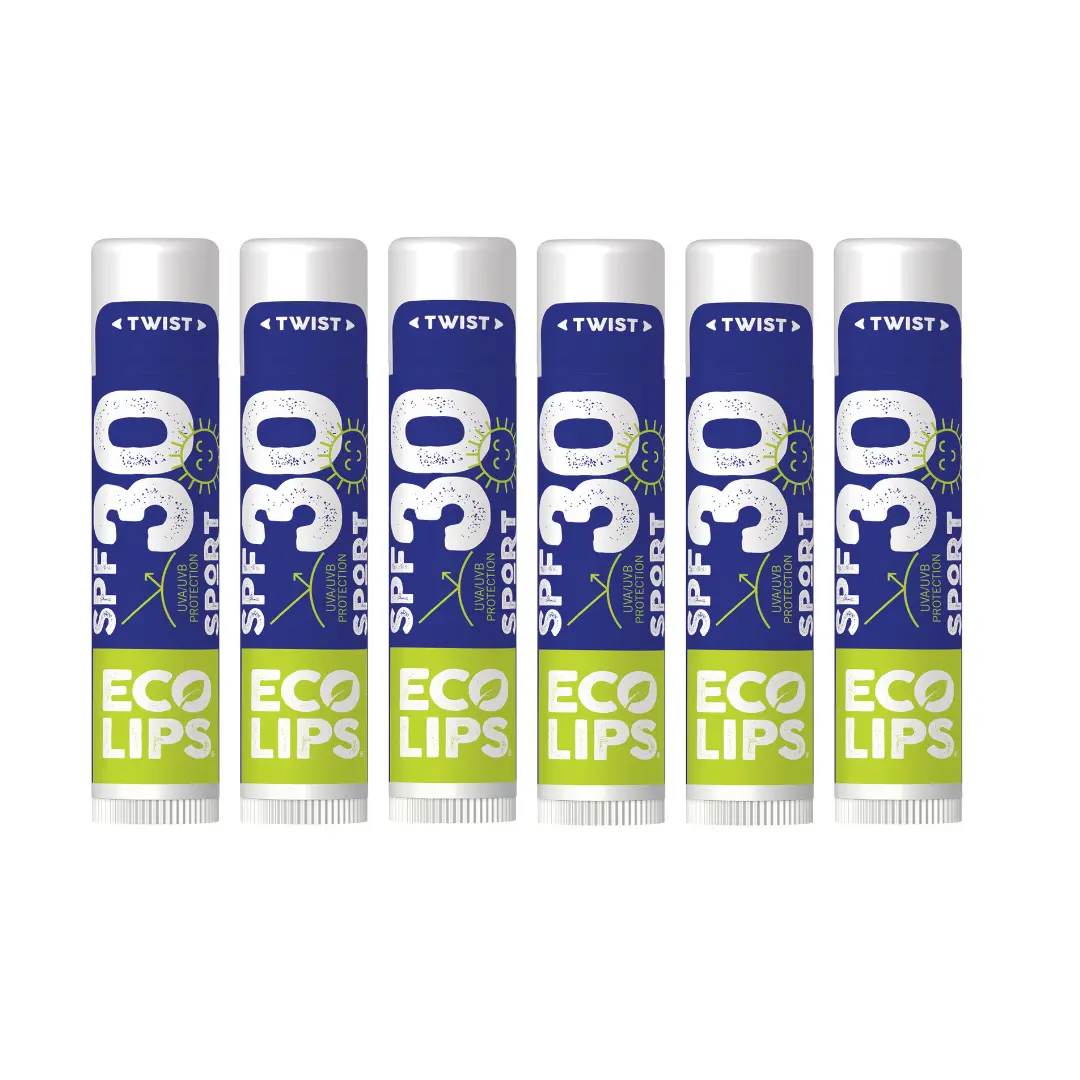 Eco Lips Classic Plant Pod Sport Broad Spectrum SPF 30 Sunscreen Lip Balm, 6 Pack