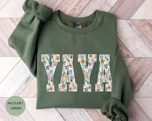 Yaya Short Sleeve T-SHIRT / Sweatshirt, Flora Yaya Crewneck, Gift For Yaya, Greek Grandma Sweater